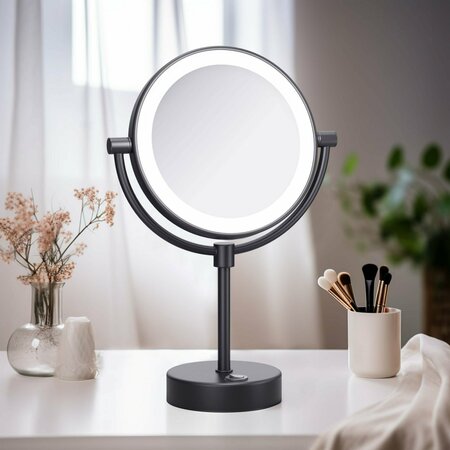 Kibi Circular LED Free Standing Magnifying Make Up Mirror - Matte Black KMM104MB